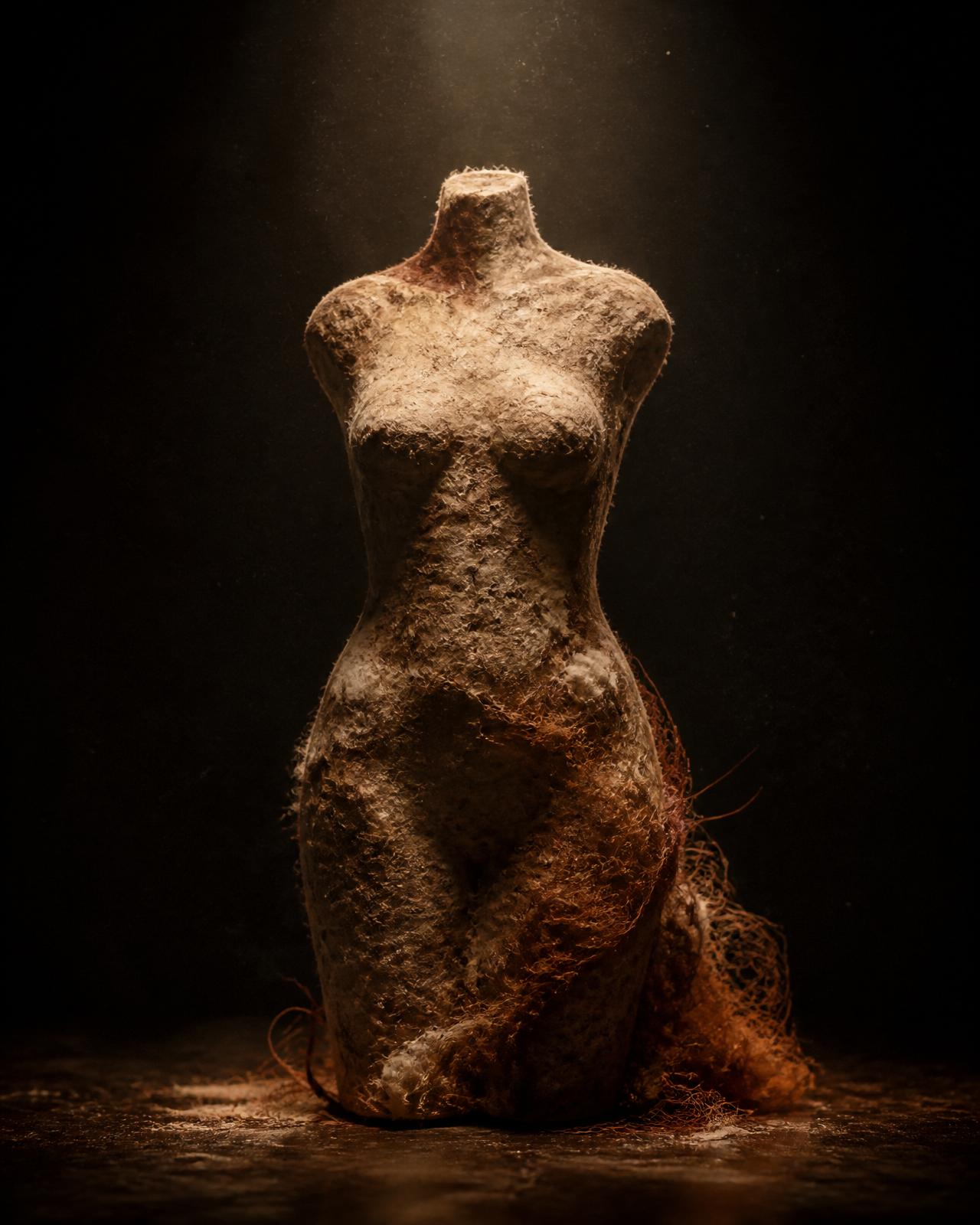 Sculptural biodegradable mannequin formed from compressed textile fibers